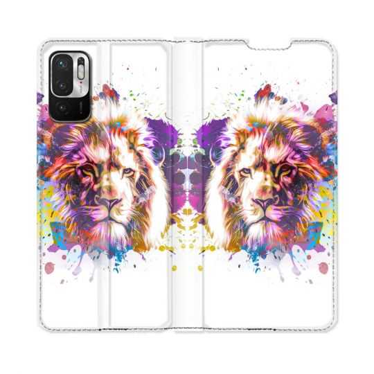 Housse Cuir Portefeuille Pour Redmi Note 10 5G Animal Lion Tag