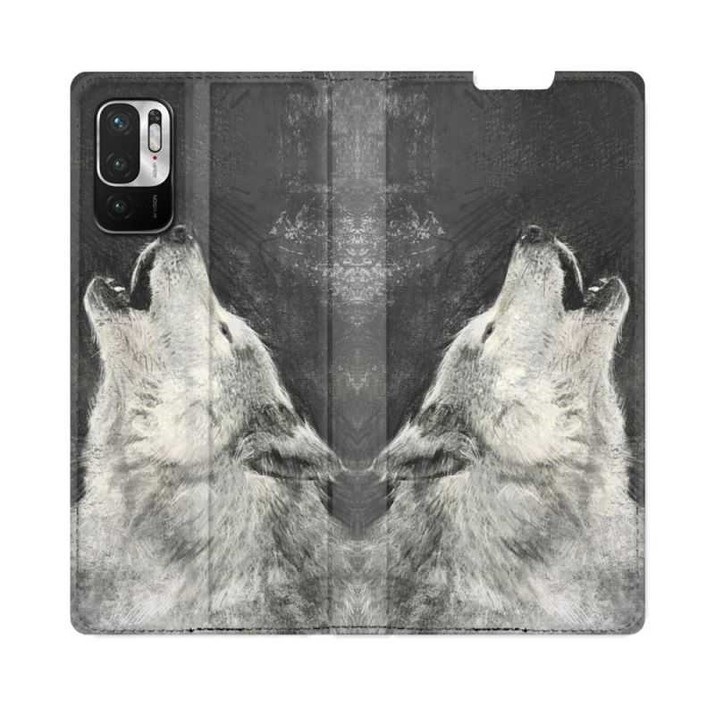 Housse Cuir Portefeuille Pour Redmi Note 10 5G Animal Loup Hurlement