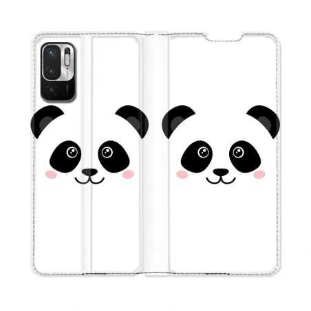 Housse Cuir Portefeuille Pour Redmi Note 10 5G Animal Panda Blanc