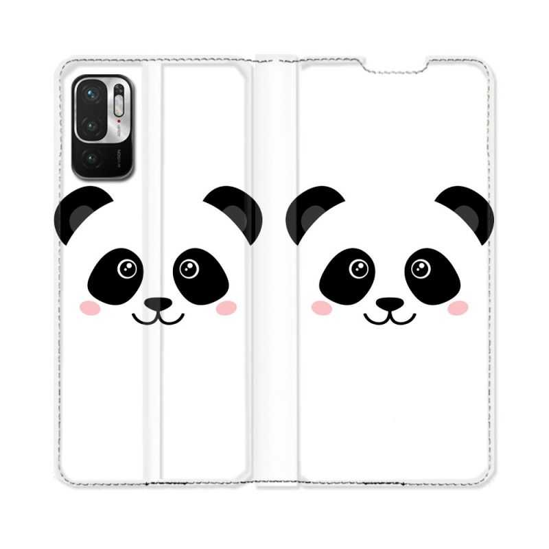 Housse Cuir Portefeuille Pour Redmi Note 10 5G Animal Panda Blanc