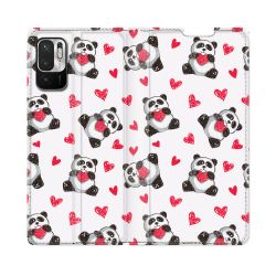 Housse Cuir Portefeuille Pour Redmi Note 10 5G Animal Panda Cœur