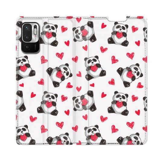 Housse Cuir Portefeuille Pour Redmi Note 10 5G Animal Panda Cœur