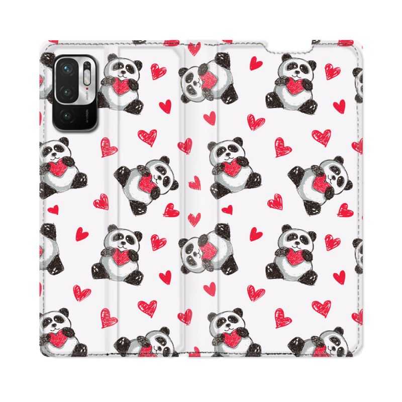 Housse Cuir Portefeuille Pour Redmi Note 10 5G Animal Panda Cœur