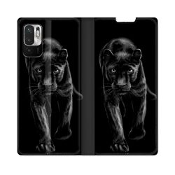 Housse Cuir Portefeuille Pour Redmi Note 10 5G Animal Panthère Noire