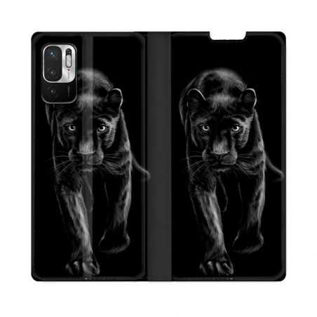Housse Cuir Portefeuille Pour Redmi Note 10 5G Animal Panthère Noire