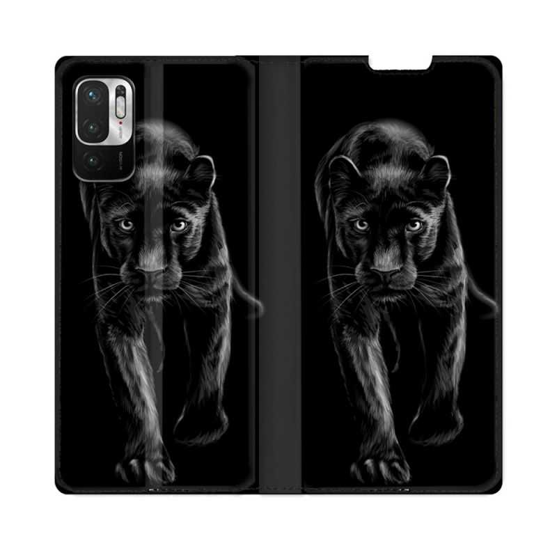 Housse Cuir Portefeuille Pour Redmi Note 10 5G Animal Panthère Noire