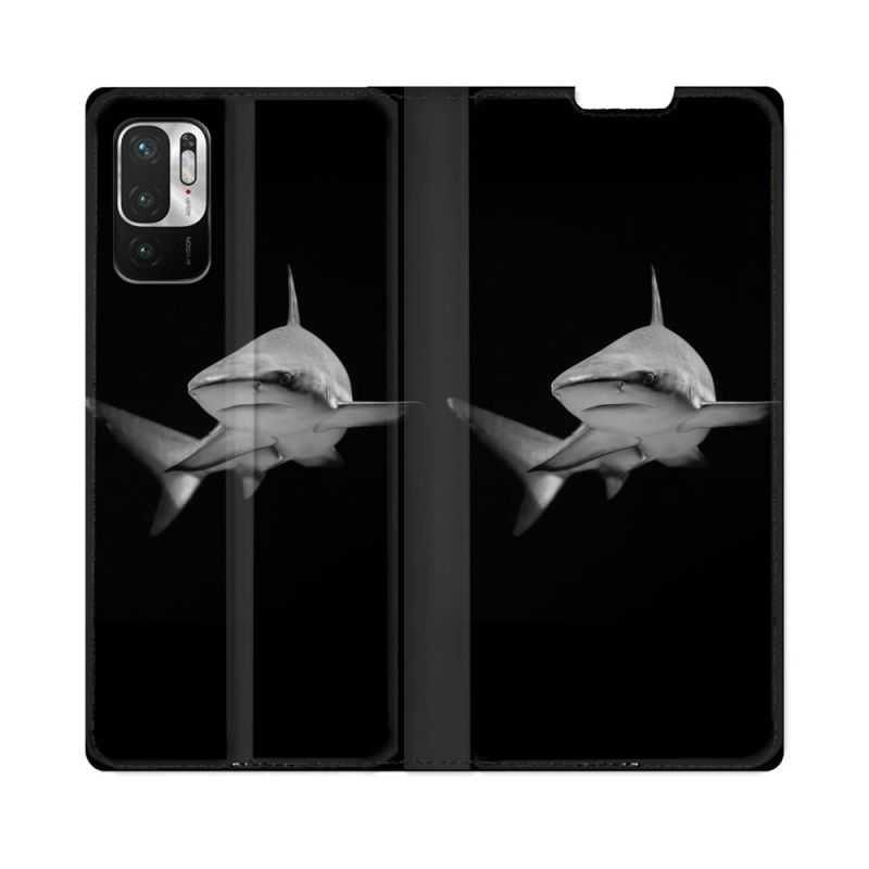 Housse Cuir Portefeuille Pour Redmi Note 10 5G Animal Requin Sombre