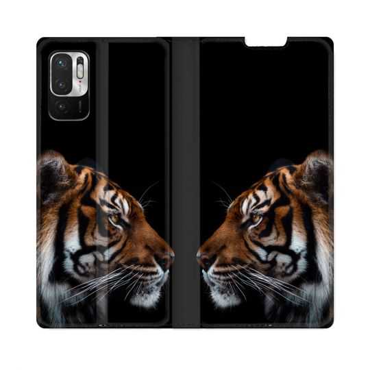 Housse Cuir Portefeuille Pour Redmi Note 10 5G Animal Tigre Noir