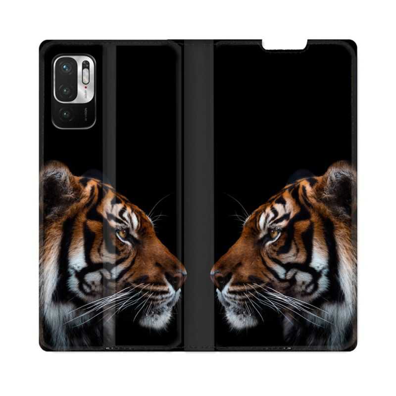 Housse Cuir Portefeuille Pour Redmi Note 10 5G Animal Tigre Noir