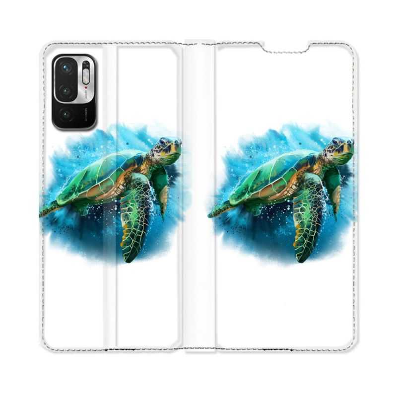 Housse Cuir Portefeuille Pour Redmi Note 10 5G Animal Tortue Blanche multicolore