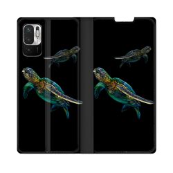 Housse Cuir Portefeuille Pour Redmi Note 10 5G Animal Tortue Noire multicolore