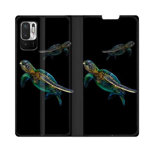 Housse Cuir Portefeuille Pour Redmi Note 10 5G Animal Tortue Noire multicolore