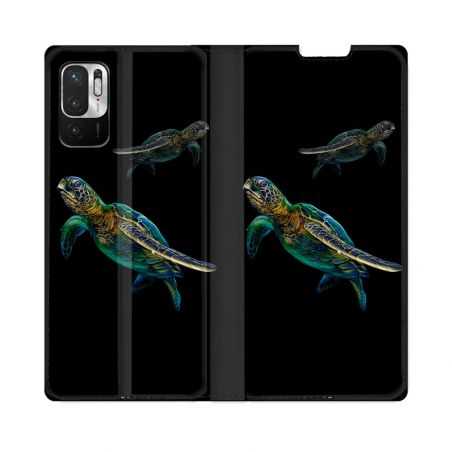 Housse Cuir Portefeuille Pour Redmi Note 10 5G Animal Tortue Noire multicolore