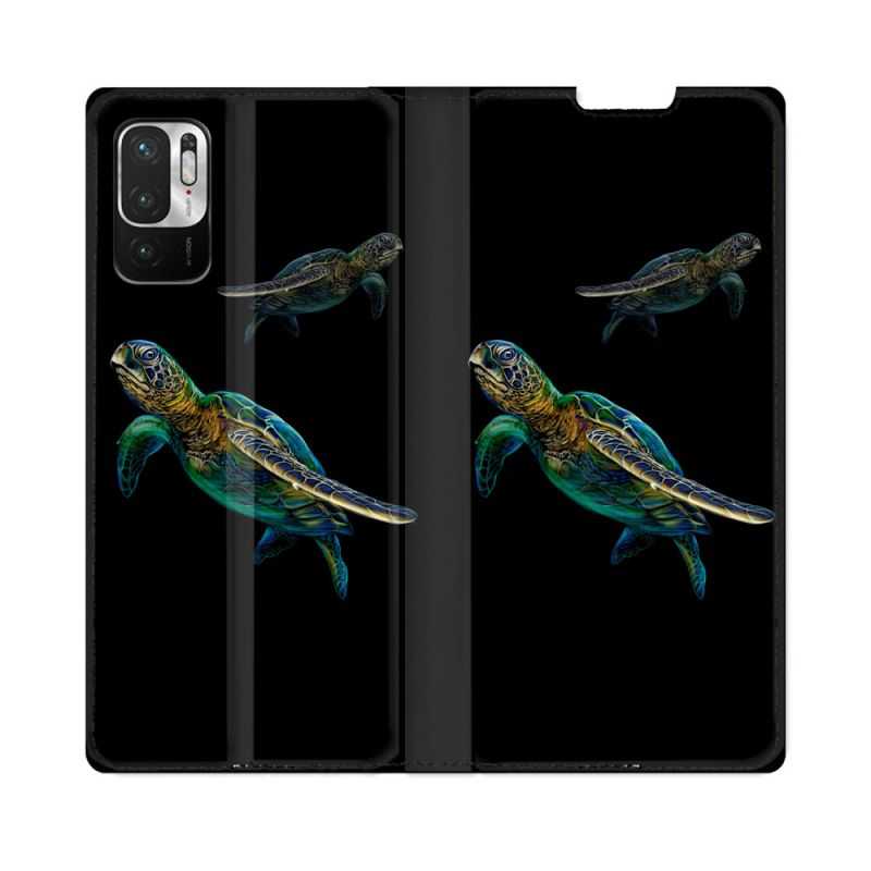 Housse Cuir Portefeuille Pour Redmi Note 10 5G Animal Tortue Noire multicolore