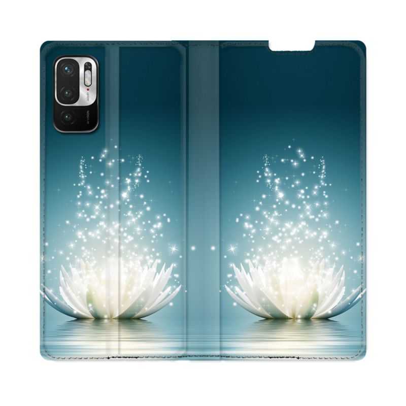 Housse Cuir Portefeuille Pour Redmi Note 10 5G Fleur Lotus Blanc