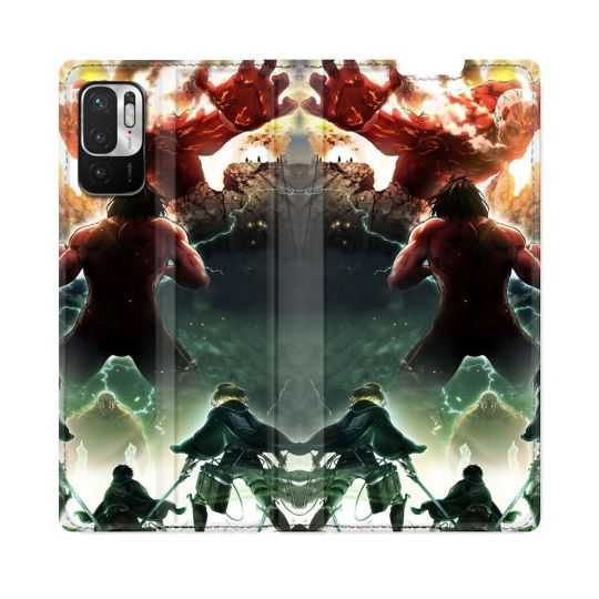 Housse Cuir Portefeuille Pour Redmi Note 10 5G Manga Attaque Titans Combat