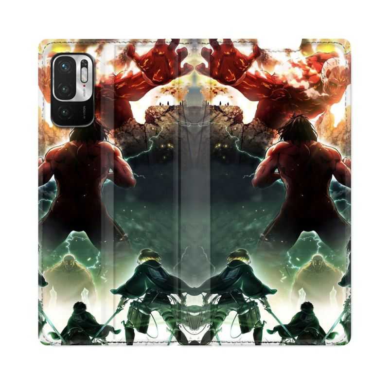 Housse Cuir Portefeuille Pour Redmi Note 10 5G Manga Attaque Titans Combat