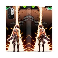 Housse Cuir Portefeuille Pour Redmi Note 10 5G Manga Attaque Titans Eren Eclair