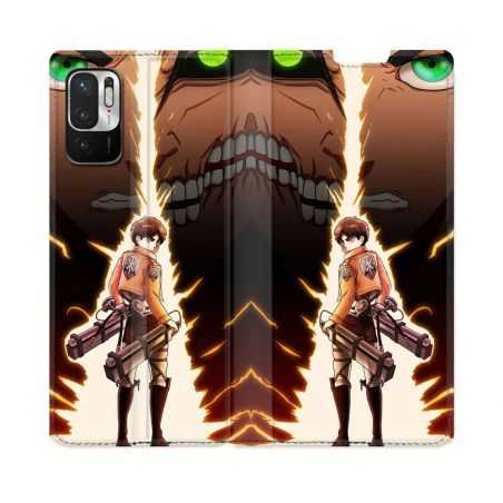 Housse Cuir Portefeuille Pour Redmi Note 10 5G Manga Attaque Titans Eren Eclair