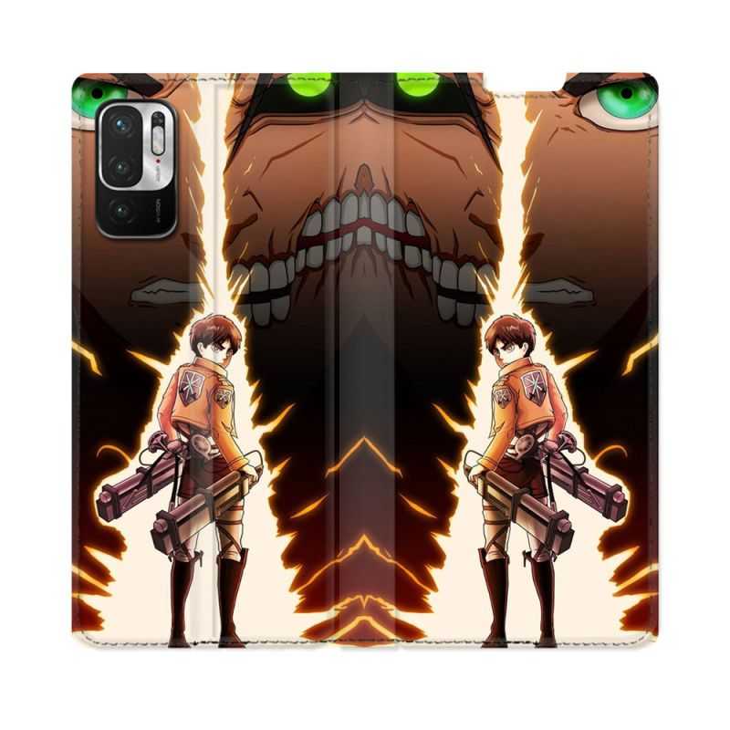 Housse Cuir Portefeuille Pour Redmi Note 10 5G Manga Attaque Titans Eren Eclair