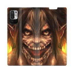 Housse Cuir Portefeuille Pour Redmi Note 10 5G Manga Attaque Titans Eren Titan