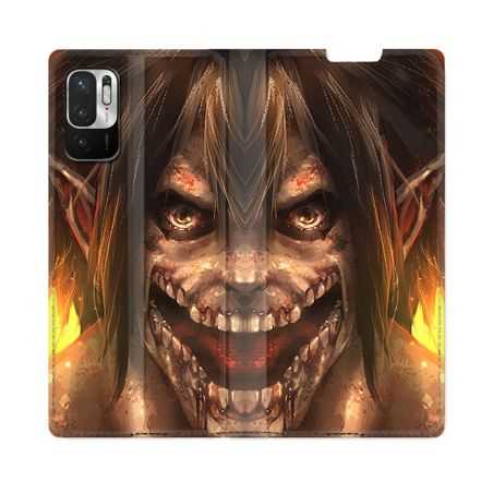 Housse Cuir Portefeuille Pour Redmi Note 10 5G Manga Attaque Titans Eren Titan