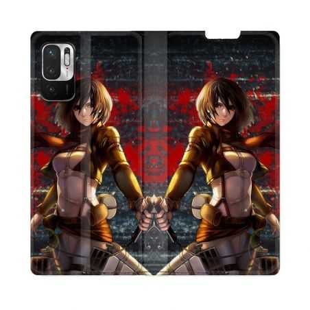 Housse Cuir Portefeuille Pour Redmi Note 10 5G Manga Attaque Titans Mikasa