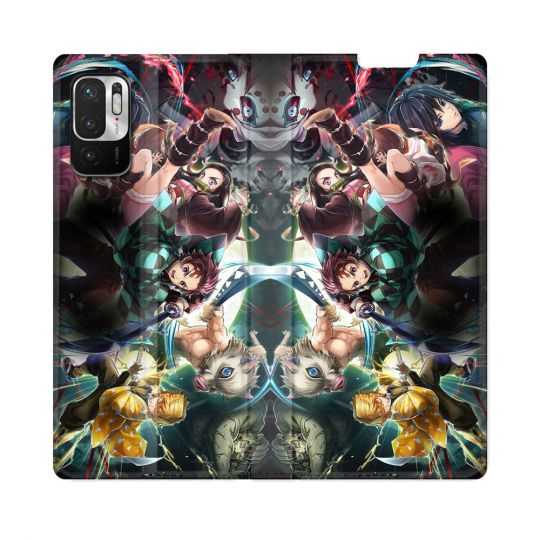Housse Cuir Portefeuille Pour Redmi Note 10 5G Manga Demon Slayer Groupe