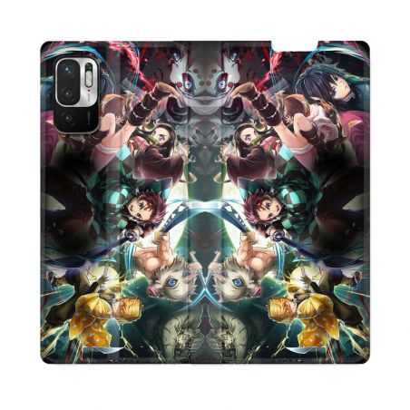 Housse Cuir Portefeuille Pour Redmi Note 10 5G Manga Demon Slayer Groupe
