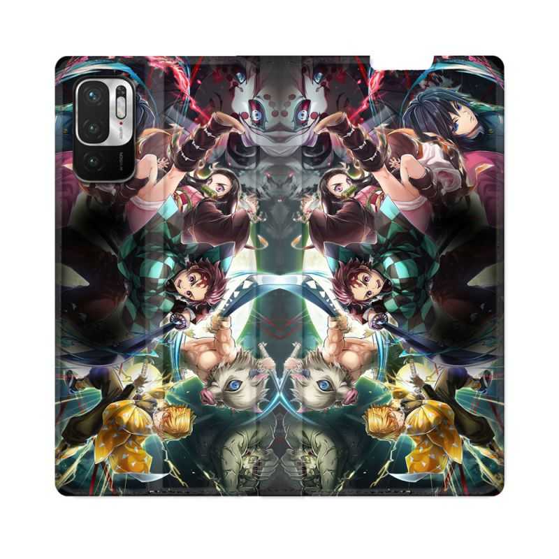 Housse Cuir Portefeuille Pour Redmi Note 10 5G Manga Demon Slayer Groupe