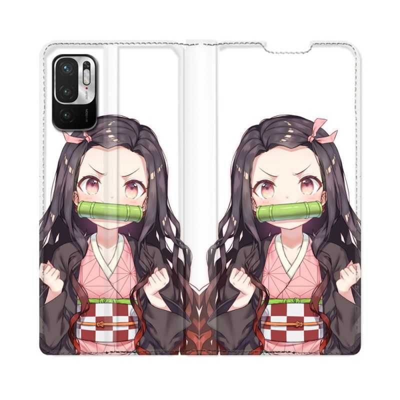 Housse Cuir Portefeuille Pour Redmi Note 10 5G Manga Demon Slayer Nezuko