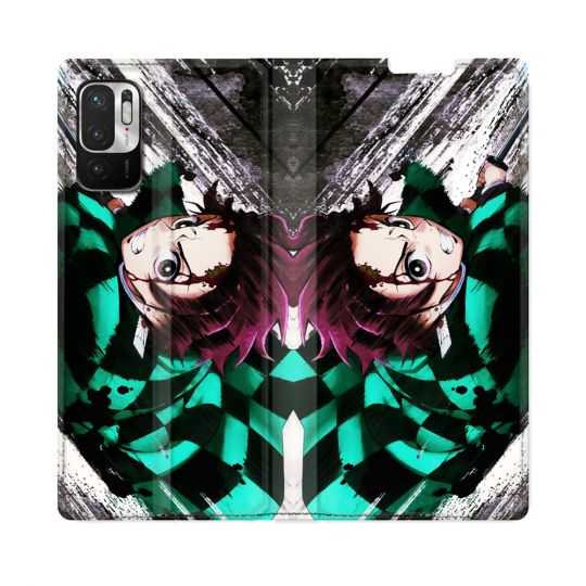 Housse Cuir Portefeuille Pour Redmi Note 10 5G Manga Demon Slayer Tanjiro