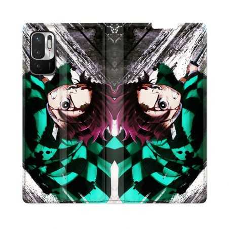 Housse Cuir Portefeuille Pour Redmi Note 10 5G Manga Demon Slayer Tanjiro