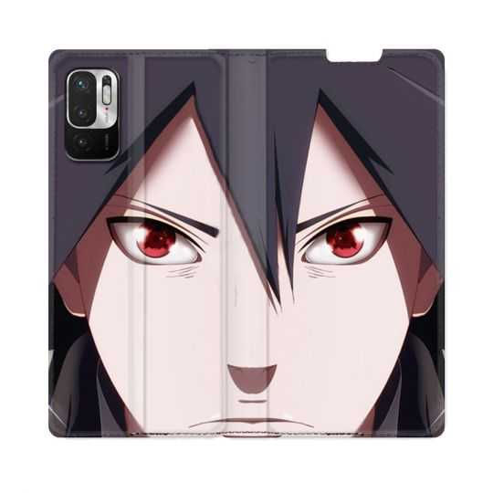 Housse Cuir Portefeuille Pour Redmi Note 10 5G Manga Naruto Sasuke visage
