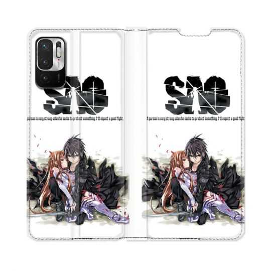 Housse Cuir Portefeuille Pour Redmi Note 10 5G Manga SAO sword Art Online Blanc