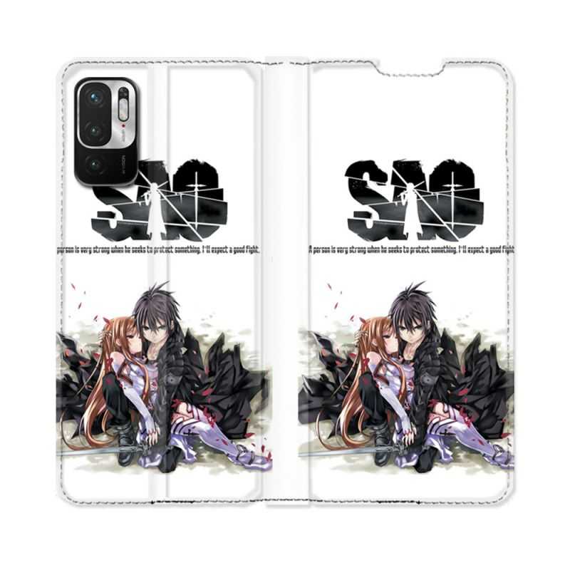 Housse Cuir Portefeuille Pour Redmi Note 10 5G Manga SAO sword Art Online Blanc