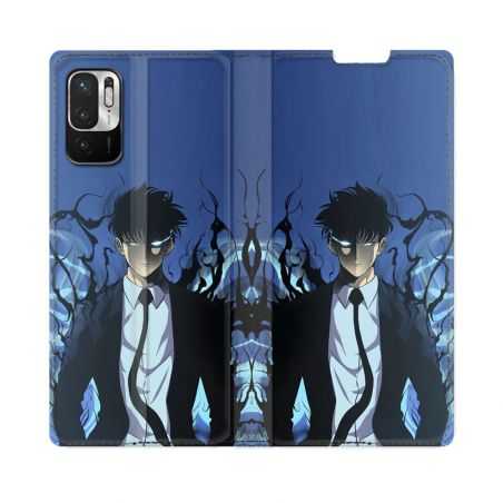 Housse Cuir Portefeuille Pour Redmi Note 10 5G Manga Solo Leveling Sung Bleu