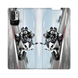 Housse Cuir Portefeuille Pour Redmi Note 10 5G Moto Course GP Blanche