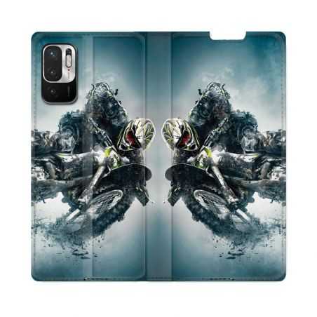 Housse Cuir Portefeuille Pour Redmi Note 10 5G Moto Cross Ombre