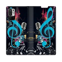 Housse Cuir Portefeuille Pour Redmi Note 10 5G Musique Cle Sol Bleu