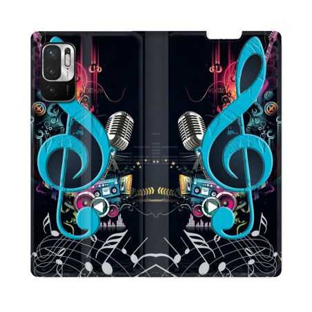 Housse Cuir Portefeuille Pour Redmi Note 10 5G Musique Cle Sol Bleu