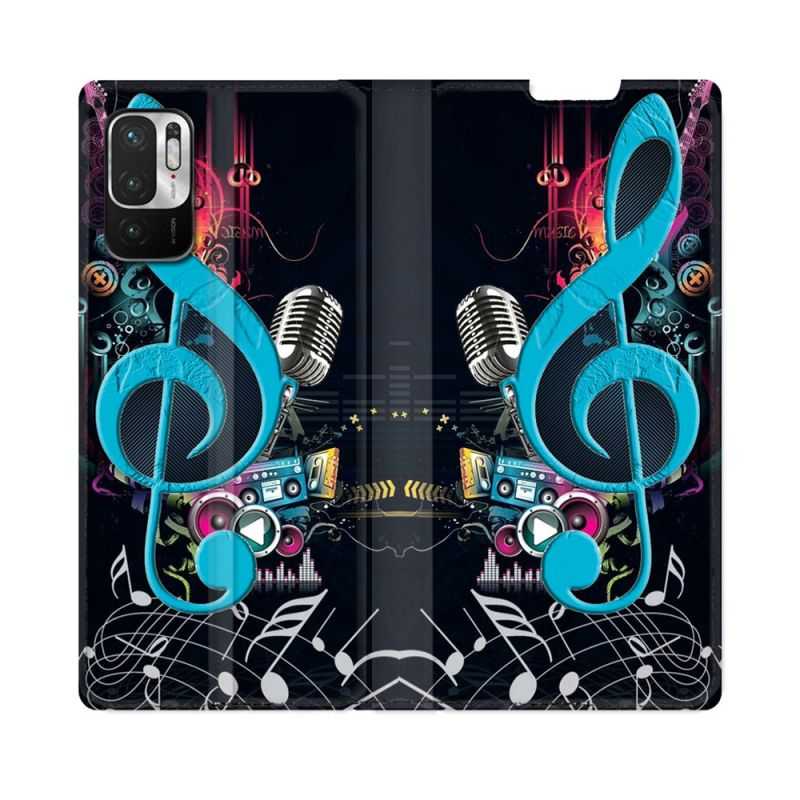 Housse Cuir Portefeuille Pour Redmi Note 10 5G Musique Cle Sol Bleu