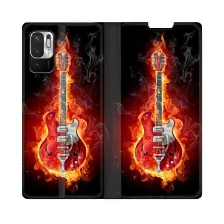 Housse Cuir Portefeuille Pour Redmi Note 10 5G Musique Guitare Electrique