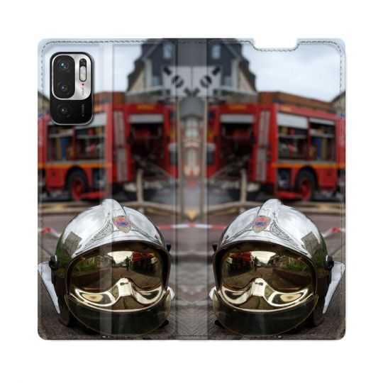 Housse Cuir Portefeuille Pour Redmi Note 10 5G Pompier Casque Camion