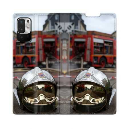 Housse Cuir Portefeuille Pour Redmi Note 10 5G Pompier Casque Camion