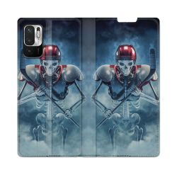 Housse Cuir Portefeuille Pour Redmi Note 10 5G Sport Hockey Squelette