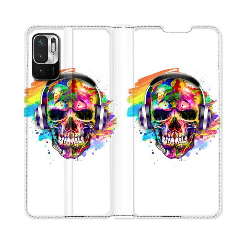 Housse Cuir Portefeuille Pour Redmi Note 10 5G Tete de Mort Tag