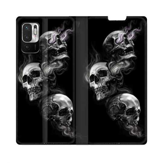 Housse Cuir Portefeuille Pour Redmi Note 10 5G Tete de Mort Triple