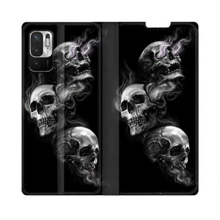 Housse Cuir Portefeuille Pour Redmi Note 10 5G Tete de Mort Triple