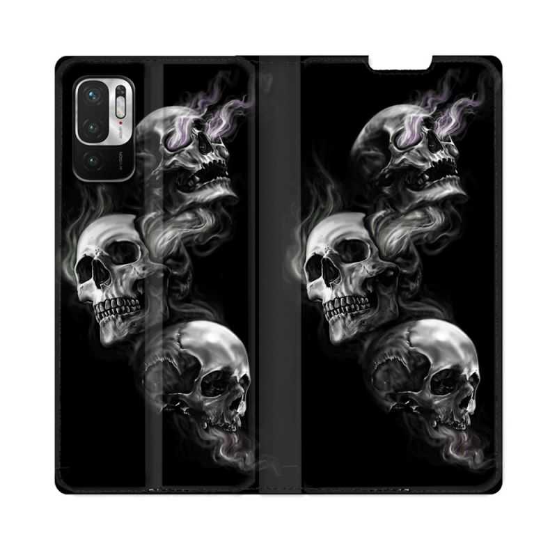 Housse Cuir Portefeuille Pour Redmi Note 10 5G Tete de Mort Triple